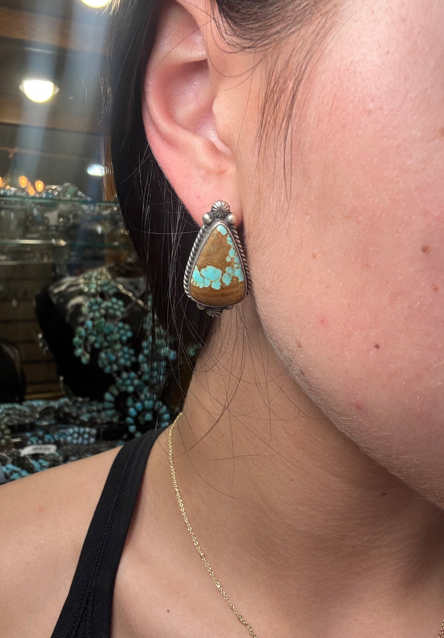 Mine #8 Turquoise Stud Earrings E by Chassity Belone, Navajo