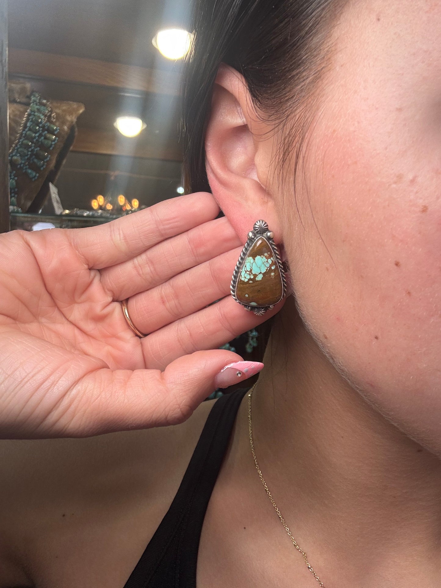 Mine #8 Turquoise Stud Earrings F by Chassity Belone, Navajo