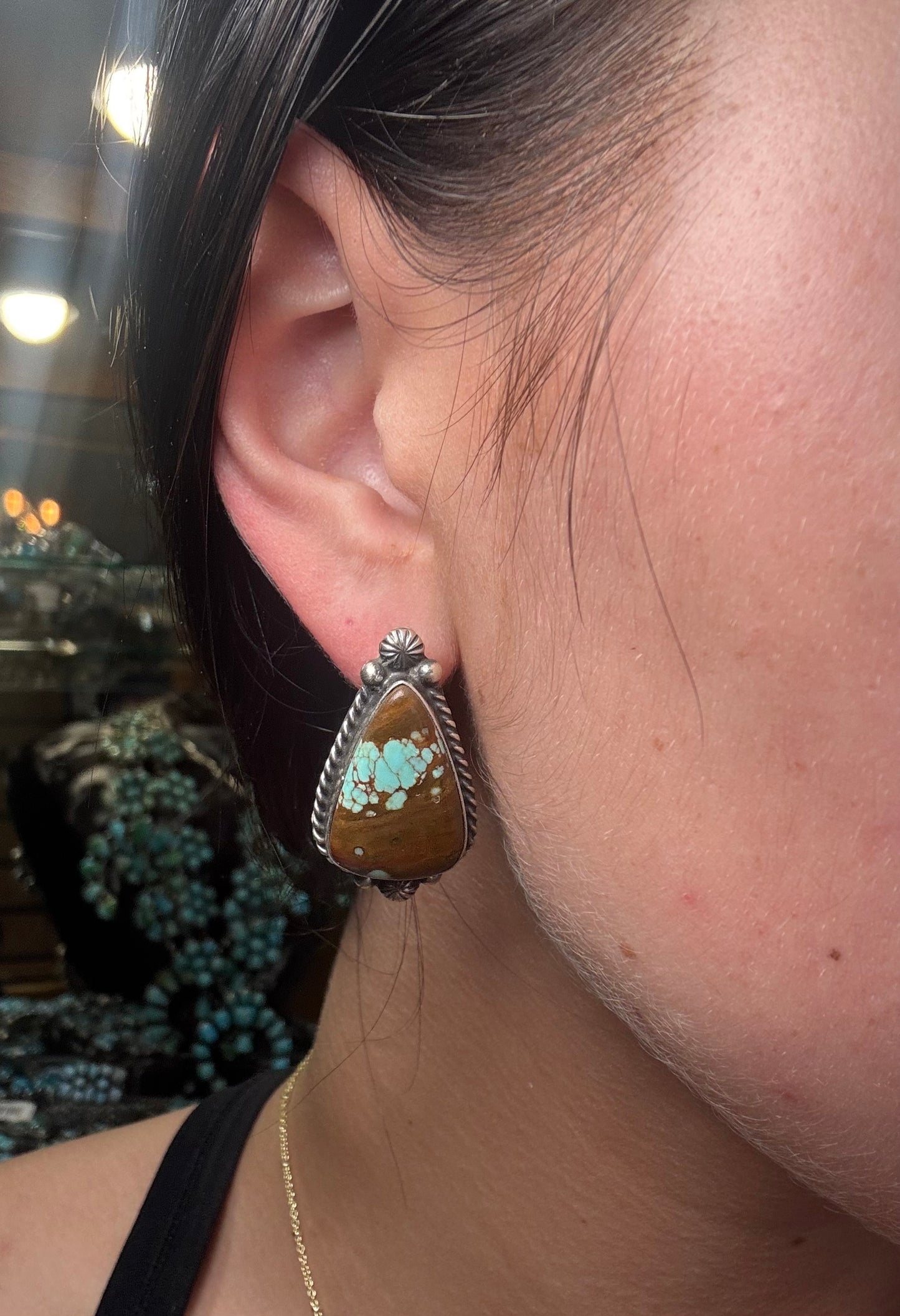 Mine #8 Turquoise Stud Earrings F by Chassity Belone, Navajo
