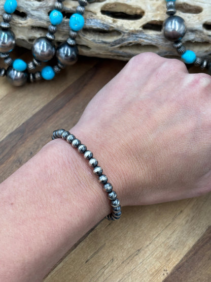 5mm #917-34 Sterling Silver Pearl Stretchy Bracelet