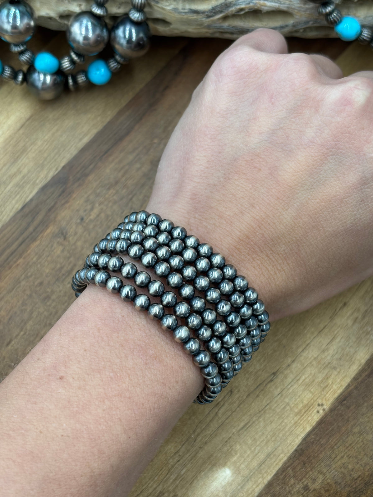 5mm #917-34 Sterling Silver Pearl Stretchy Bracelet