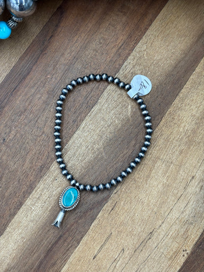 Turquoise Blossom #917-35 Sterling Silver Pearl Bracelet