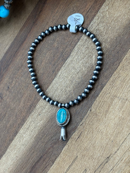 Turquoise Blossom #917-35 Sterling Silver Pearl Bracelet