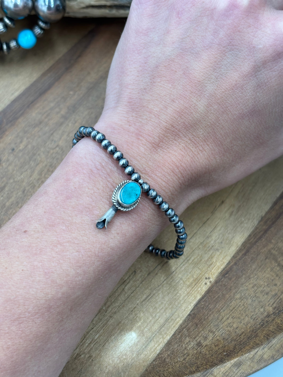 Turquoise Blossom #917-35 Sterling Silver Pearl Bracelet