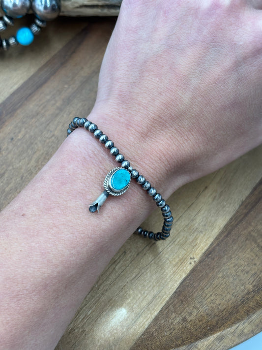 Turquoise Blossom #917-35 Sterling Silver Pearl Bracelet