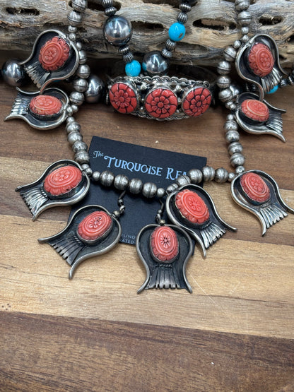 Pink Coral #101-9 Statement Necklace Set by S Ray