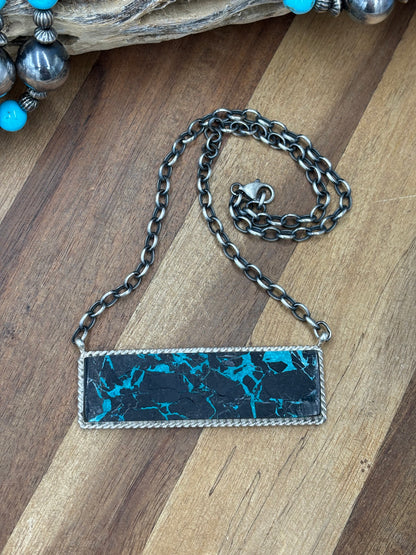 Blackjack Crush Mojave #917-37 Bar Necklace by Brandon Etcitty, Navajo