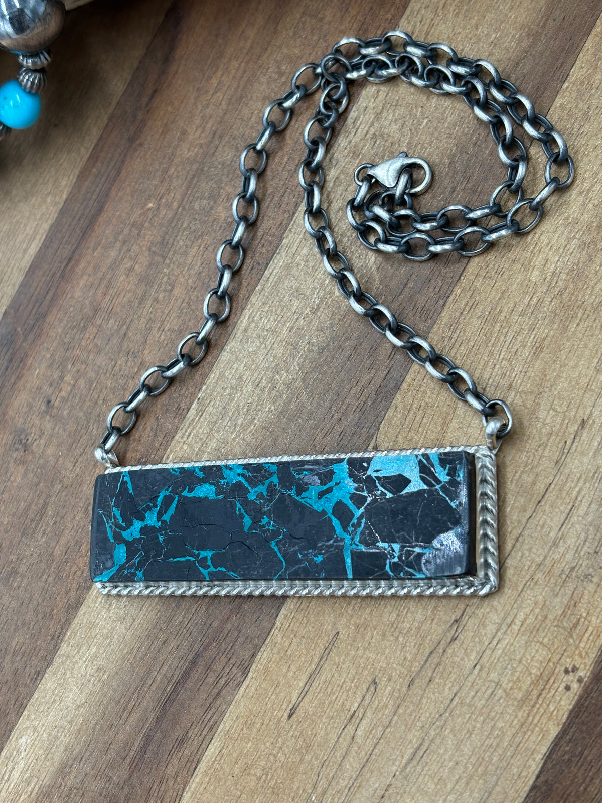 Blackjack Crush Mojave #917-37 Bar Necklace by Brandon Etcitty, Navajo