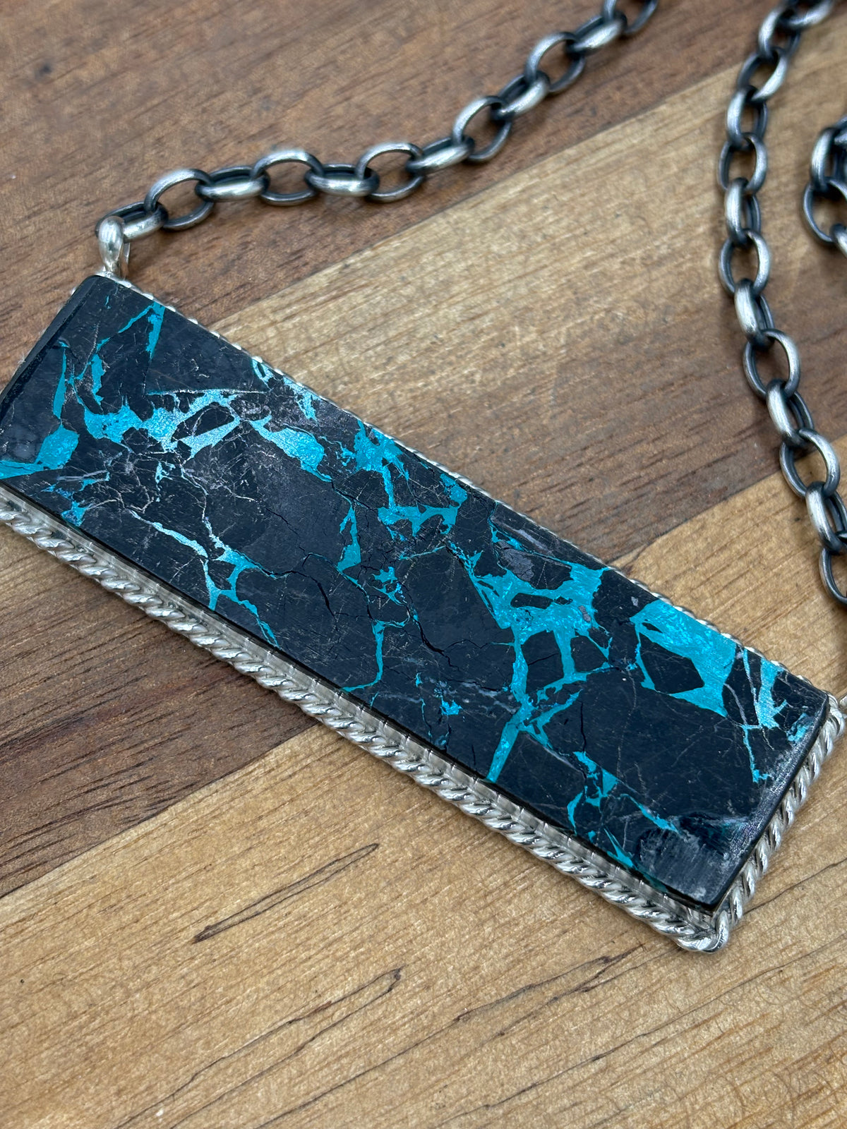 Blackjack Crush Mojave #917-37 Bar Necklace by Brandon Etcitty, Navajo