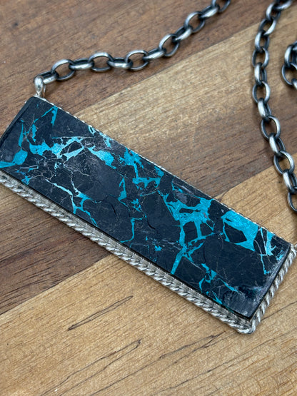 Blackjack Crush Mojave #917-37 Bar Necklace by Brandon Etcitty, Navajo