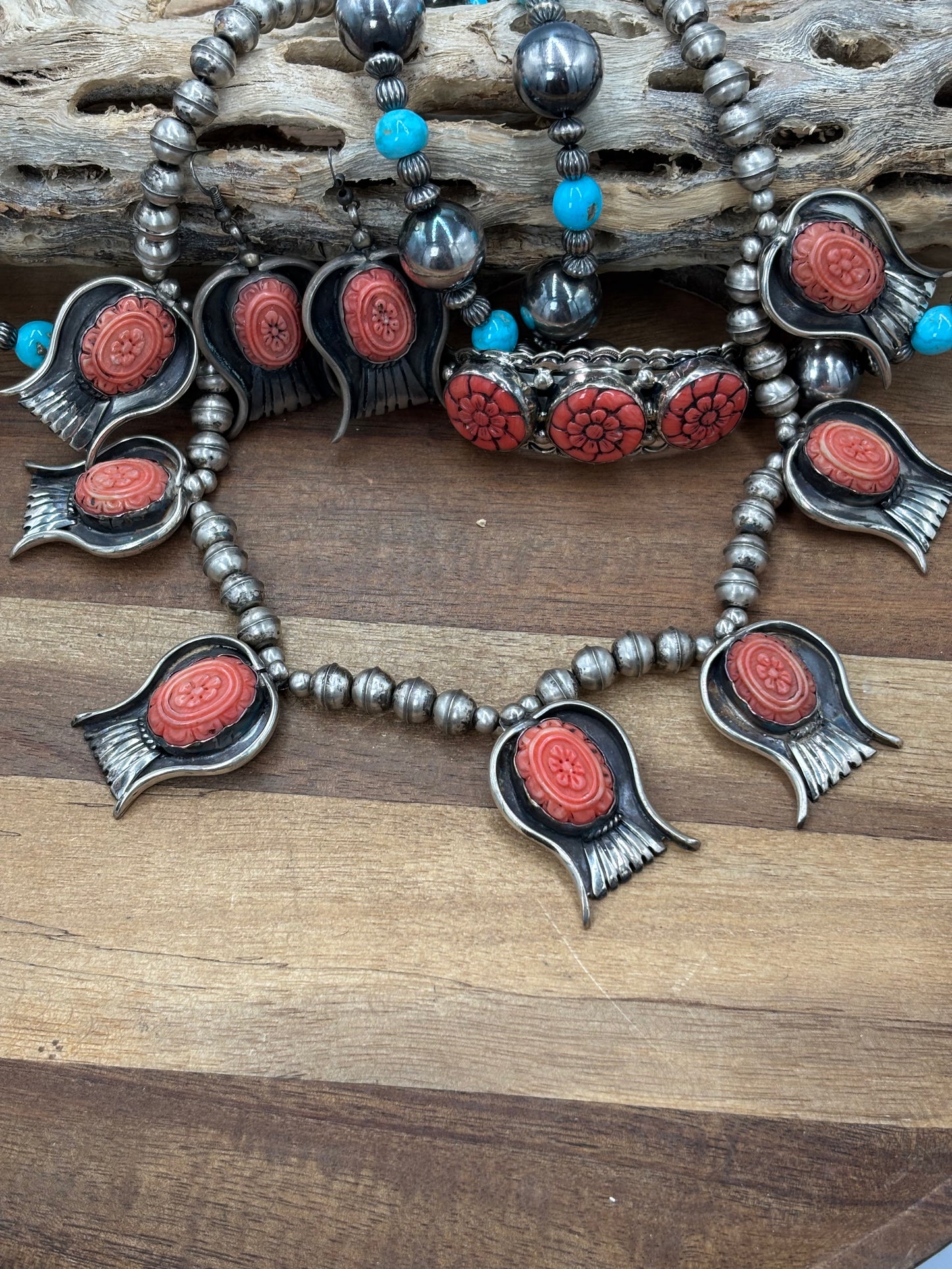 Pink Coral #101-9 Statement Necklace Set by S Ray