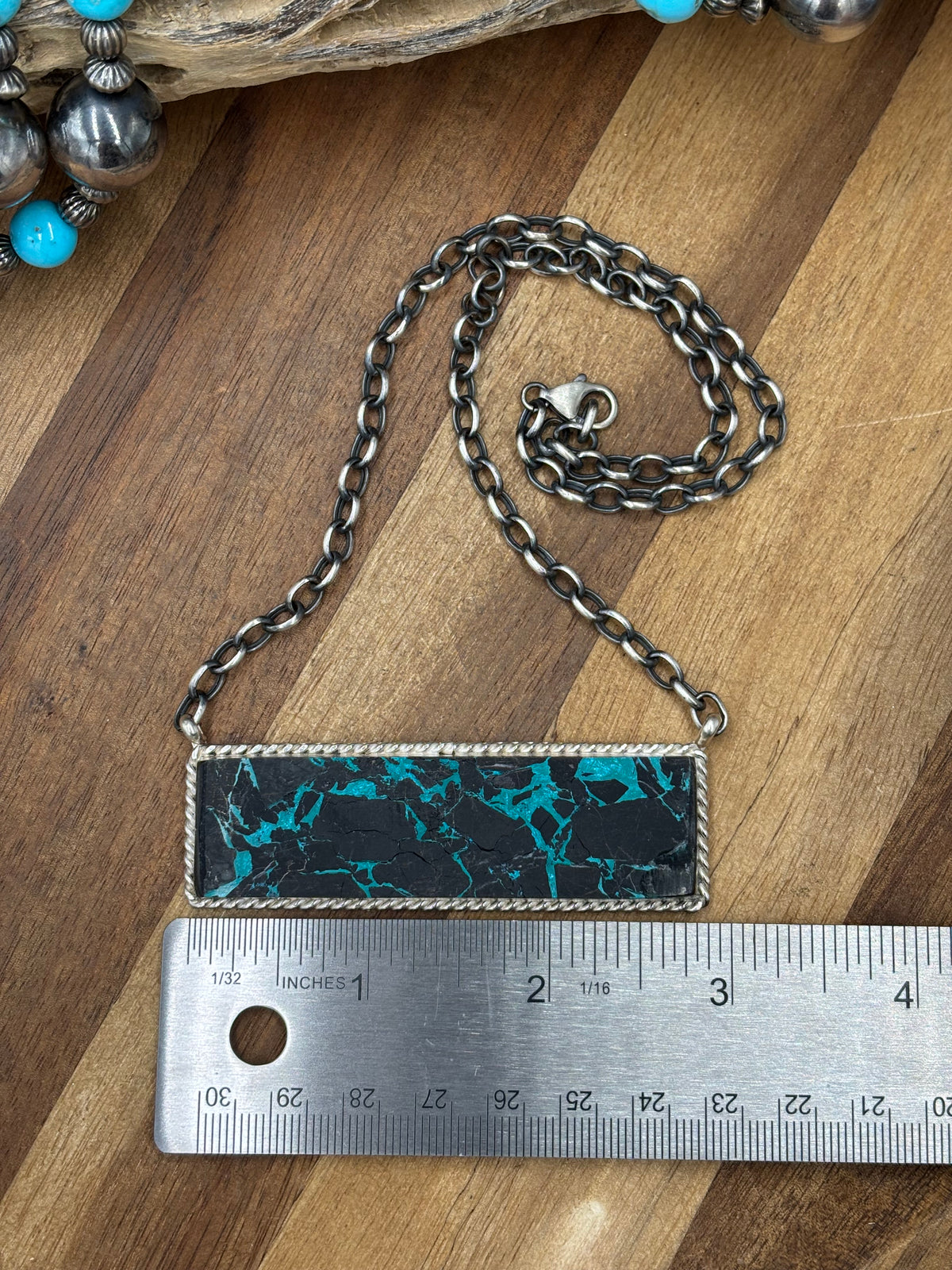 Blackjack Crush Mojave #917-37 Bar Necklace by Brandon Etcitty, Navajo