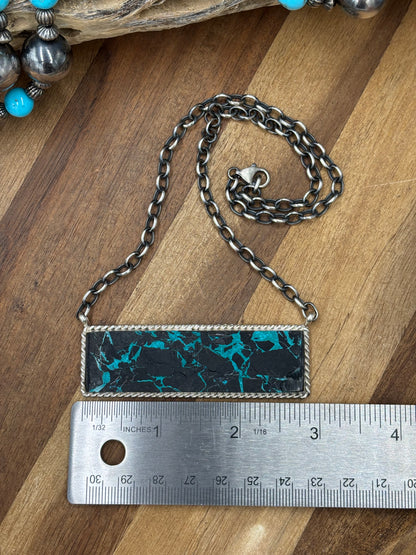 Blackjack Crush Mojave #917-37 Bar Necklace by Brandon Etcitty, Navajo