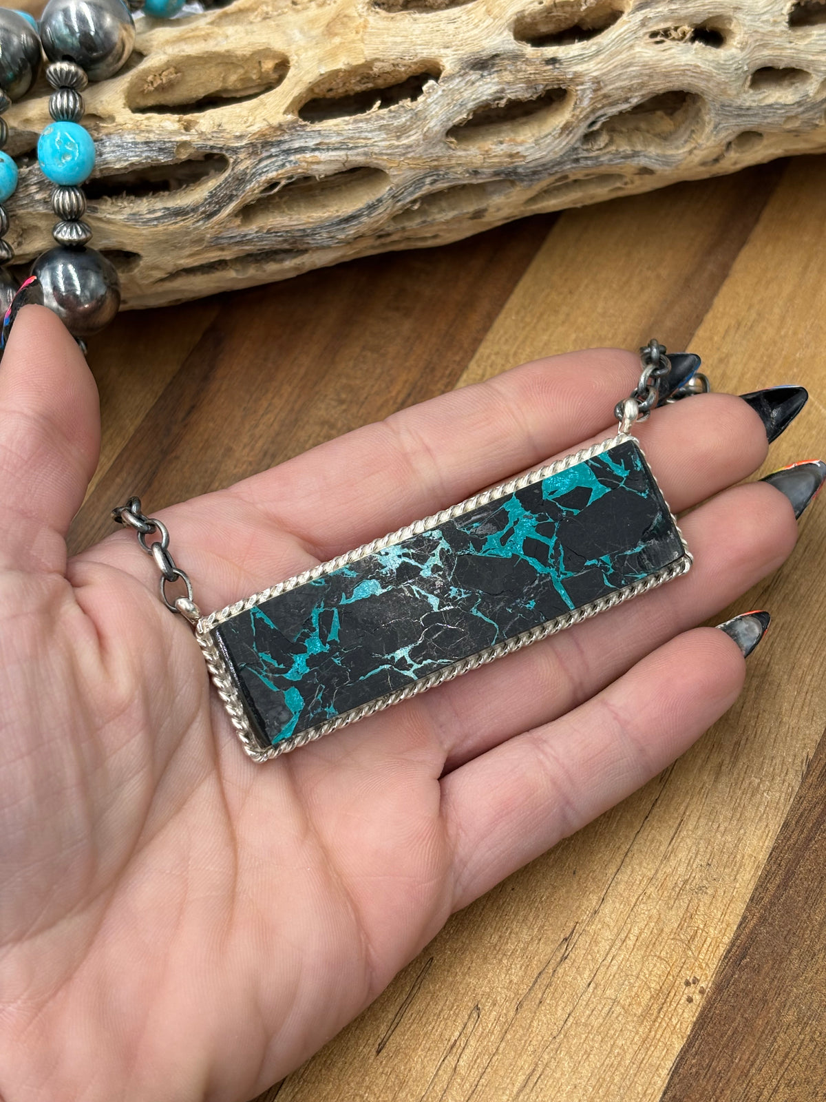 Blackjack Crush Mojave #917-37 Bar Necklace by Brandon Etcitty, Navajo