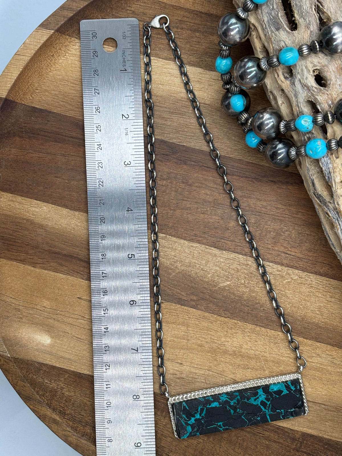 Blackjack Crush Mojave #917-37 Bar Necklace by Brandon Etcitty, Navajo
