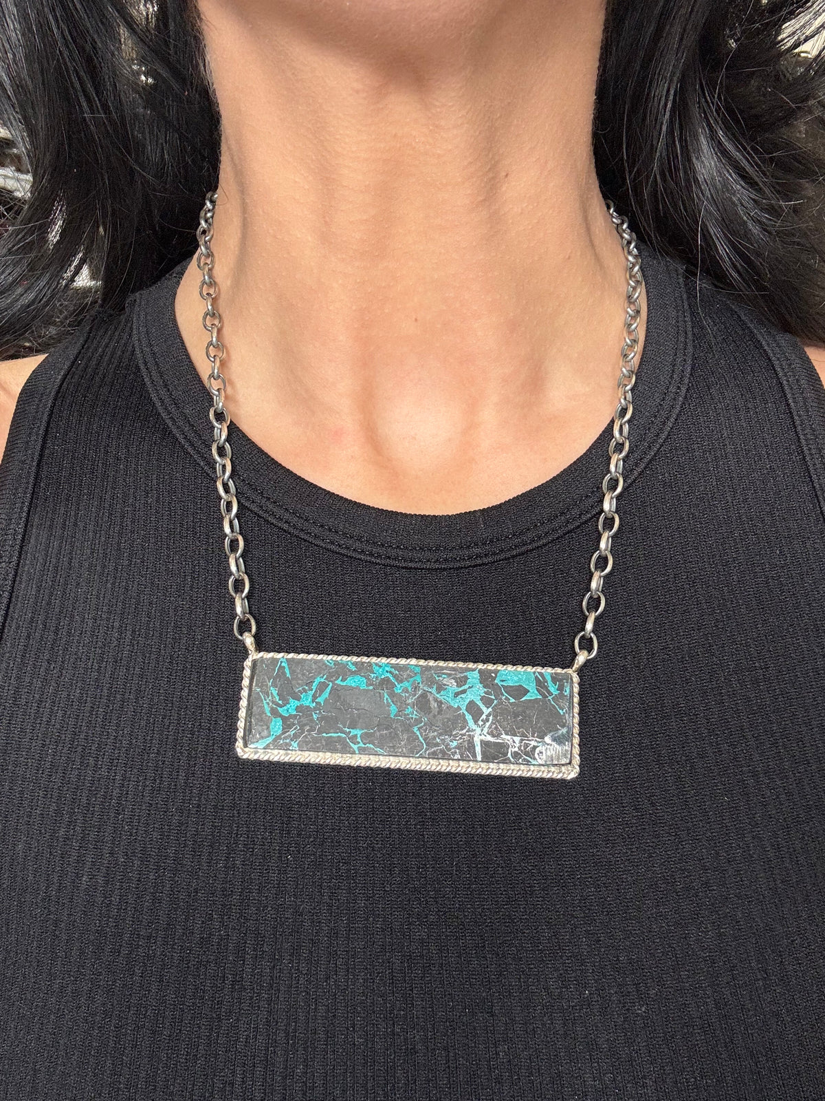 Blackjack Crush Mojave #917-37 Bar Necklace by Brandon Etcitty, Navajo