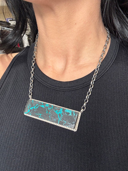 Blackjack Crush Mojave #917-37 Bar Necklace by Brandon Etcitty, Navajo