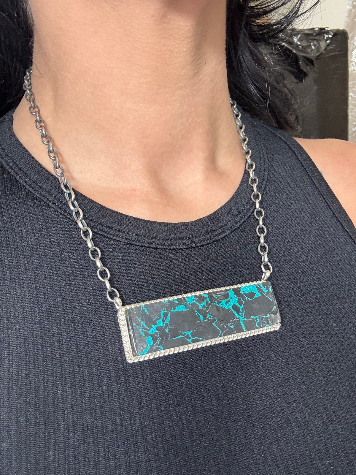 Blackjack Crush Mojave #917-37 Bar Necklace by Brandon Etcitty, Navajo