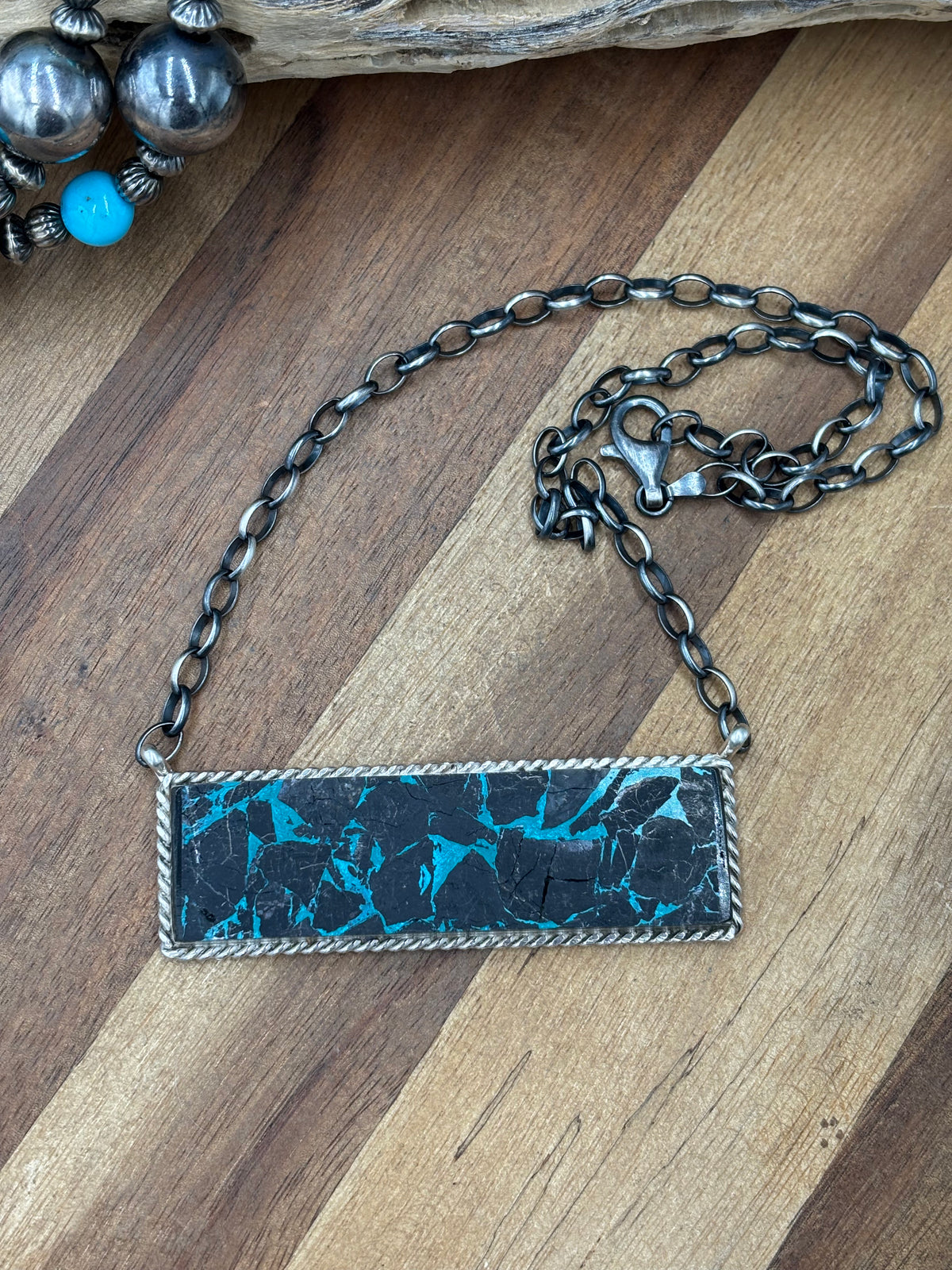 Blackjack Crush Mojave #917-38 Bar Necklace by Brandon Etcitty, Navajo