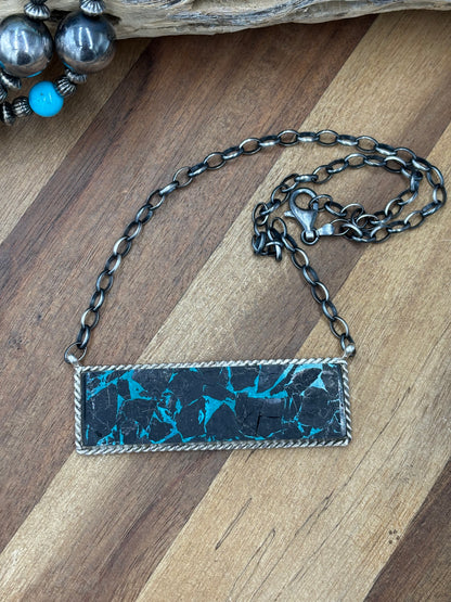 Blackjack Crush Mojave #917-38 Bar Necklace by Brandon Etcitty, Navajo