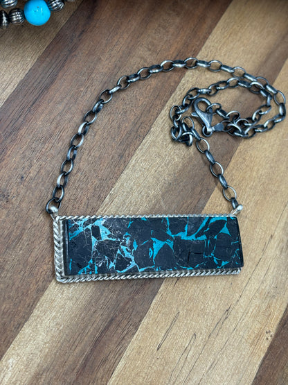 Blackjack Crush Mojave #917-38 Bar Necklace by Brandon Etcitty, Navajo