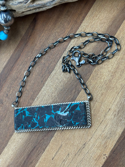 Blackjack Crush Mojave #917-38 Bar Necklace by Brandon Etcitty, Navajo