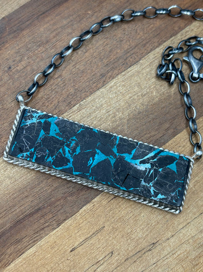 Blackjack Crush Mojave #917-38 Bar Necklace by Brandon Etcitty, Navajo