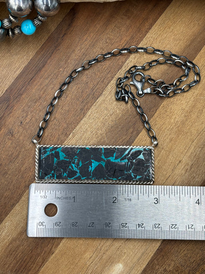 Blackjack Crush Mojave #917-38 Bar Necklace by Brandon Etcitty, Navajo