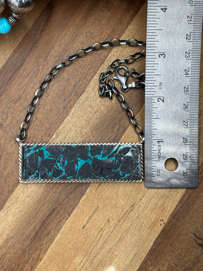 Blackjack Crush Mojave #917-38 Bar Necklace by Brandon Etcitty, Navajo