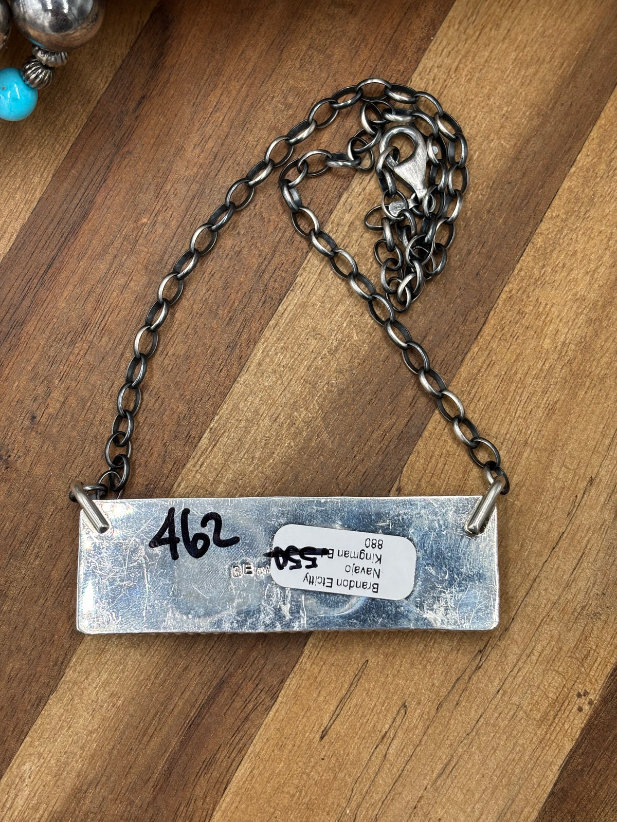Blackjack Crush Mojave #917-38 Bar Necklace by Brandon Etcitty, Navajo