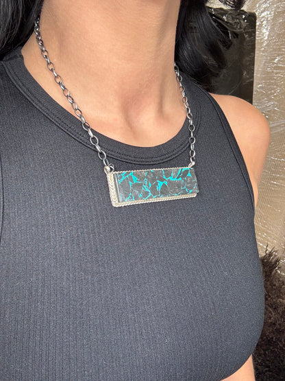 Blackjack Crush Mojave #917-38 Bar Necklace by Brandon Etcitty, Navajo