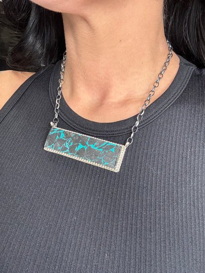 Blackjack Crush Mojave #917-38 Bar Necklace by Brandon Etcitty, Navajo