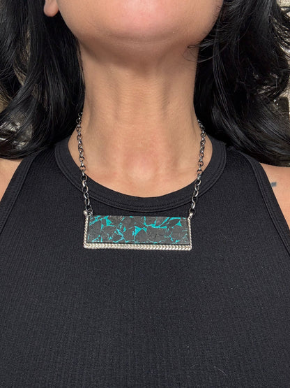 Blackjack Crush Mojave #917-38 Bar Necklace by Brandon Etcitty, Navajo