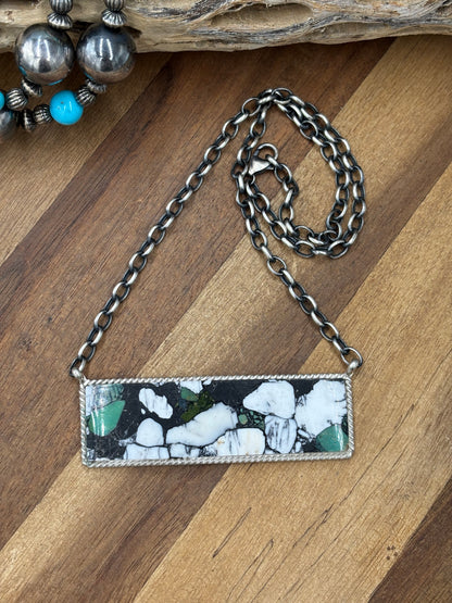 White Buffalo Mojave #917-41 Bar Necklace by Brandon Etcitty, Navajo