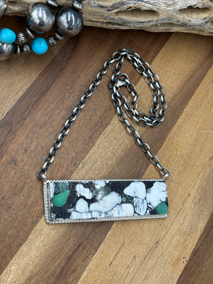 White Buffalo Mojave #917-41 Bar Necklace by Brandon Etcitty, Navajo
