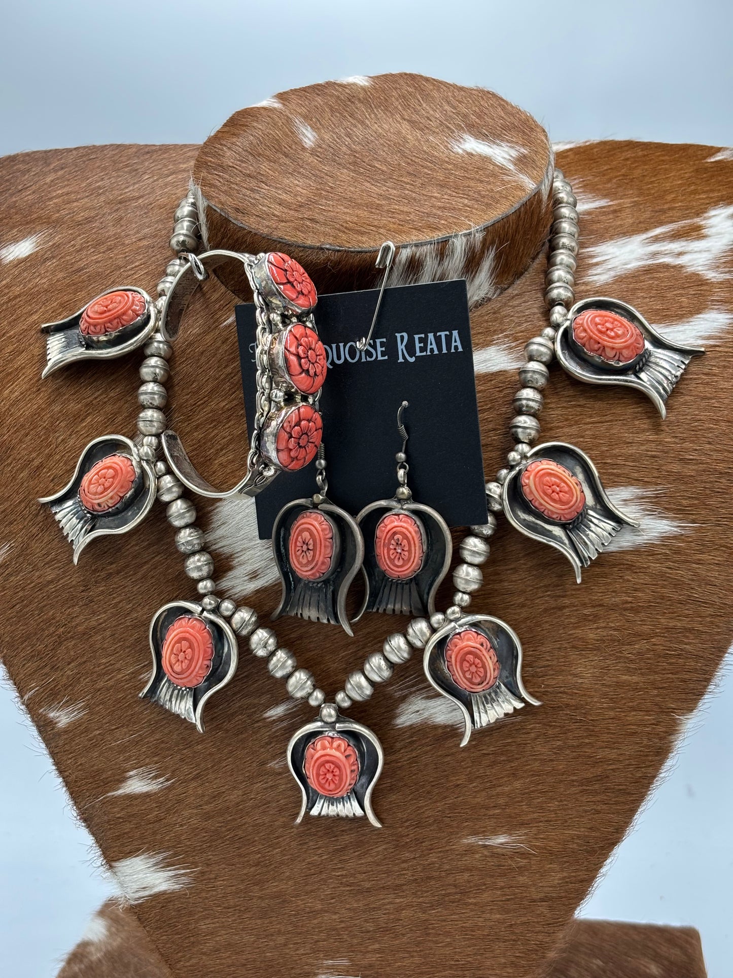 Pink Coral #101-9 Statement Necklace Set by S Ray
