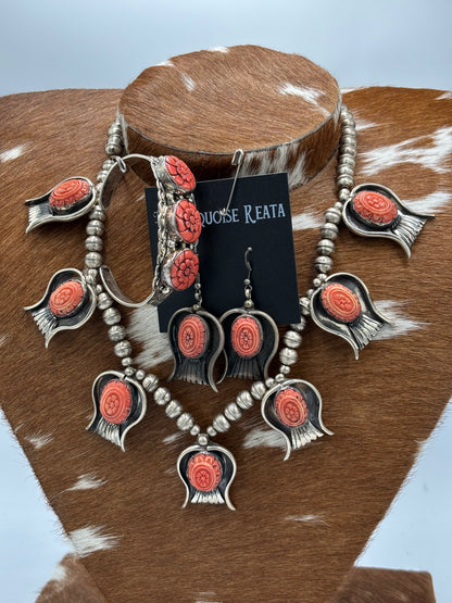 Pink Coral #101-9 Statement Necklace Set by S Ray