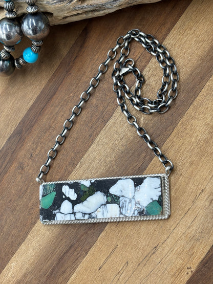 White Buffalo Mojave #917-41 Bar Necklace by Brandon Etcitty, Navajo