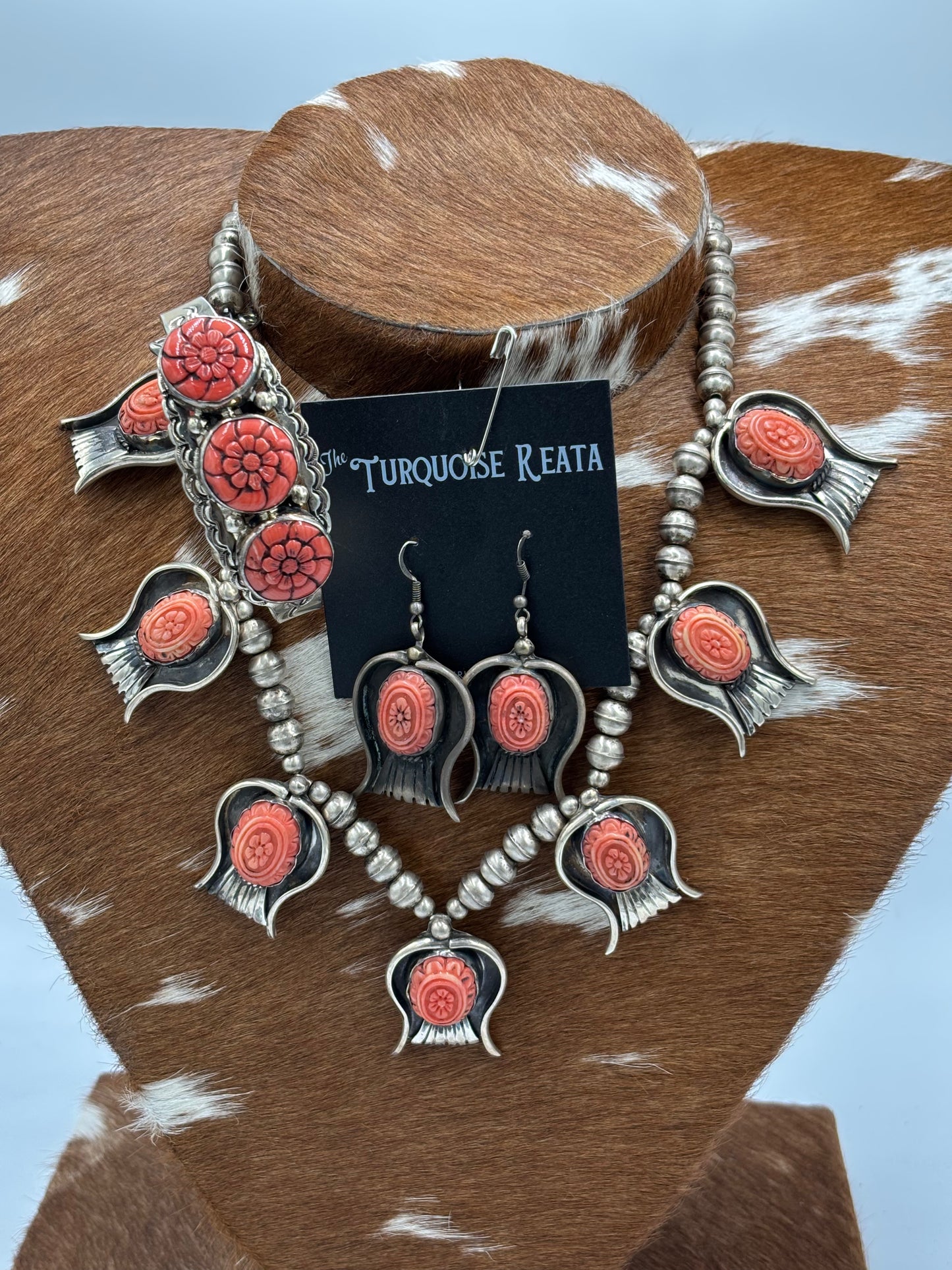 Pink Coral #101-9 Statement Necklace Set by S Ray
