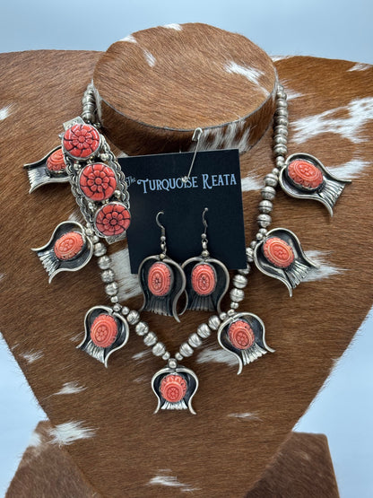 Pink Coral #101-9 Statement Necklace Set by S Ray