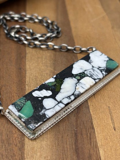 White Buffalo Mojave #917-41 Bar Necklace by Brandon Etcitty, Navajo