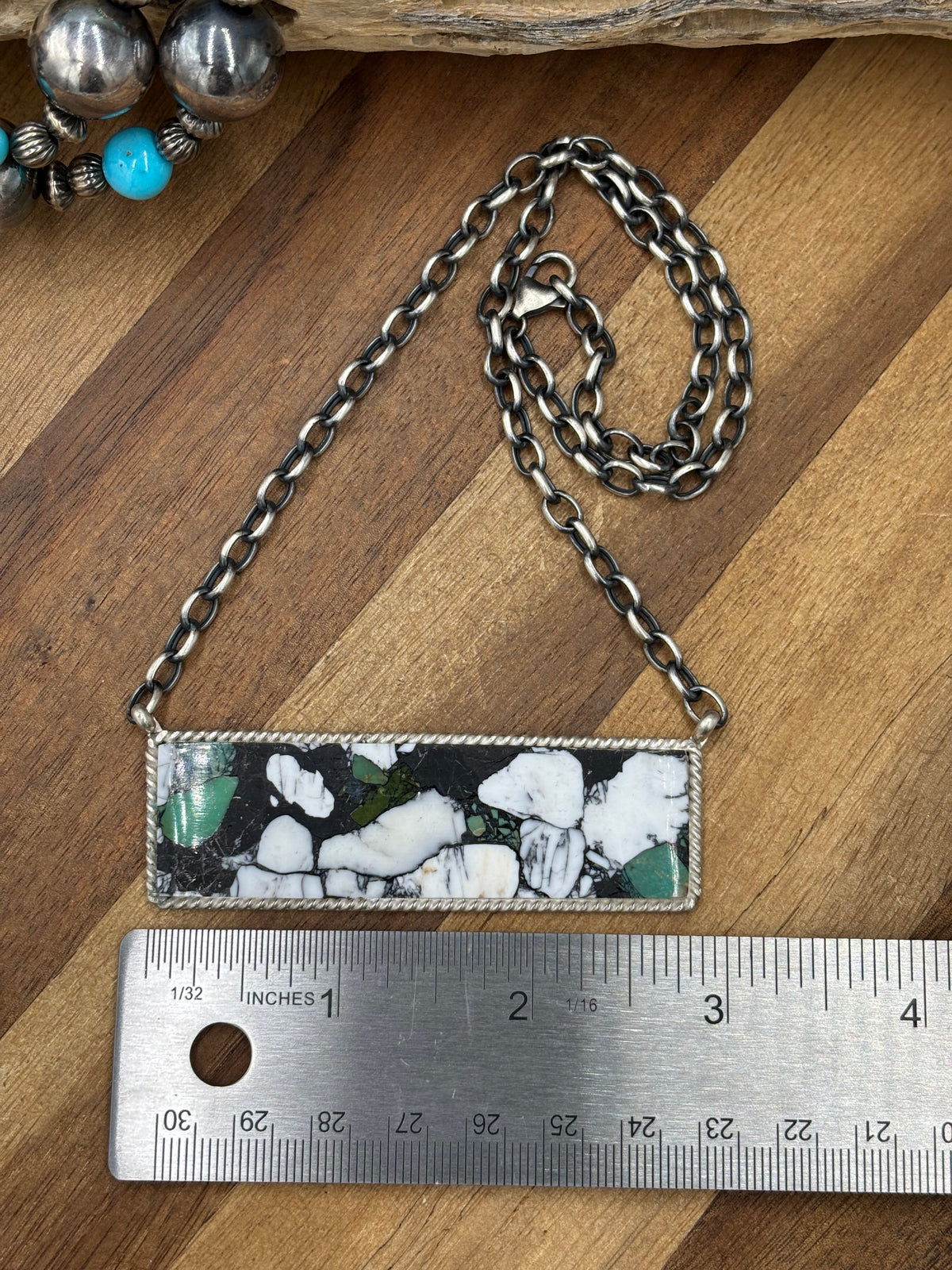 White Buffalo Mojave #917-41 Bar Necklace by Brandon Etcitty, Navajo
