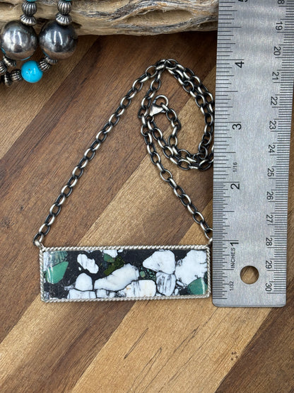 White Buffalo Mojave #917-41 Bar Necklace by Brandon Etcitty, Navajo