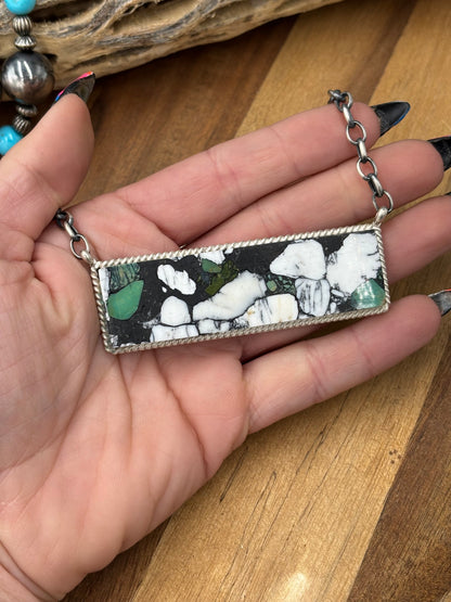 White Buffalo Mojave #917-41 Bar Necklace by Brandon Etcitty, Navajo
