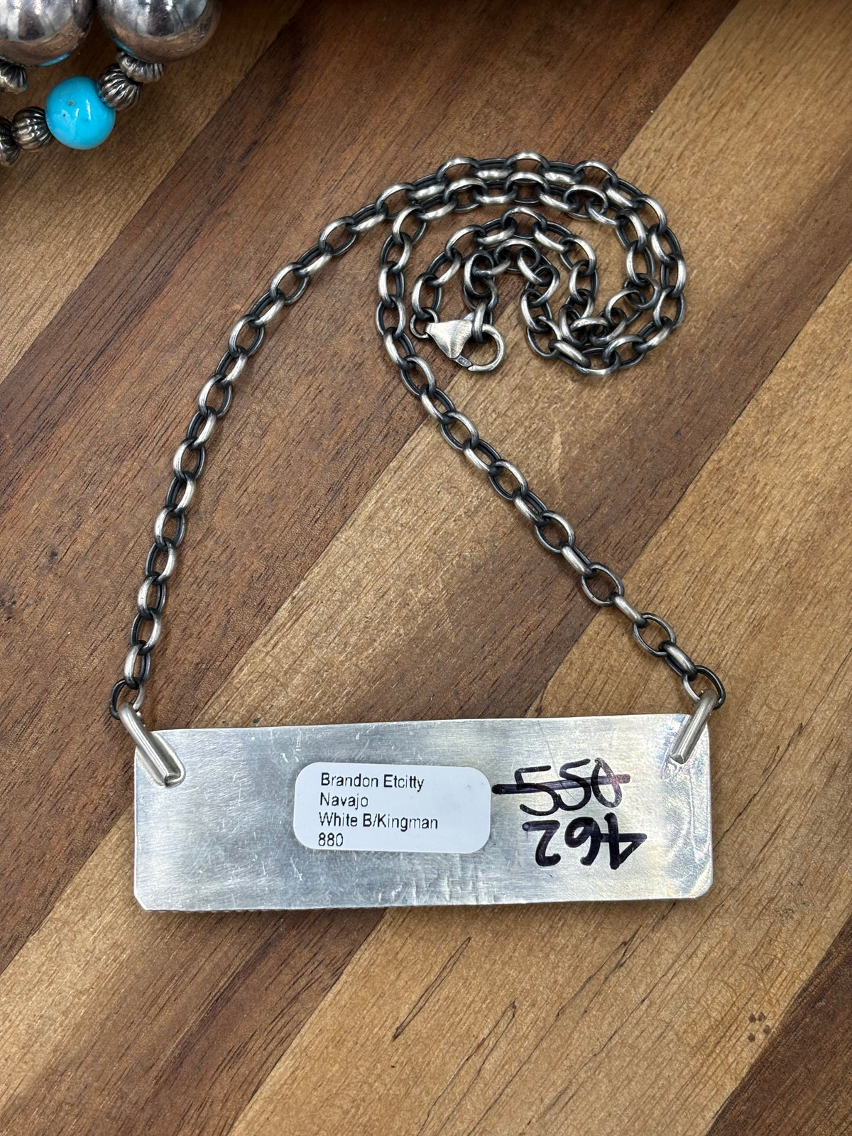 White Buffalo Mojave #917-41 Bar Necklace by Brandon Etcitty, Navajo