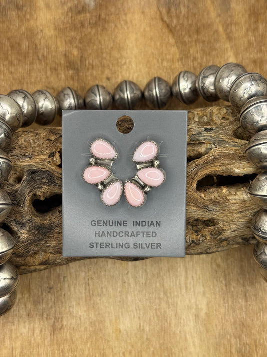 Pink Conch Stud Earrings #A by Maxine Ramirez, Navajo