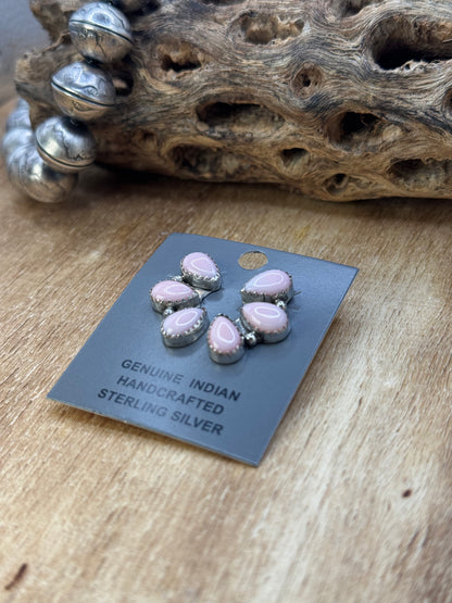 Pink Conch Stud Earrings #A by Maxine Ramirez, Navajo