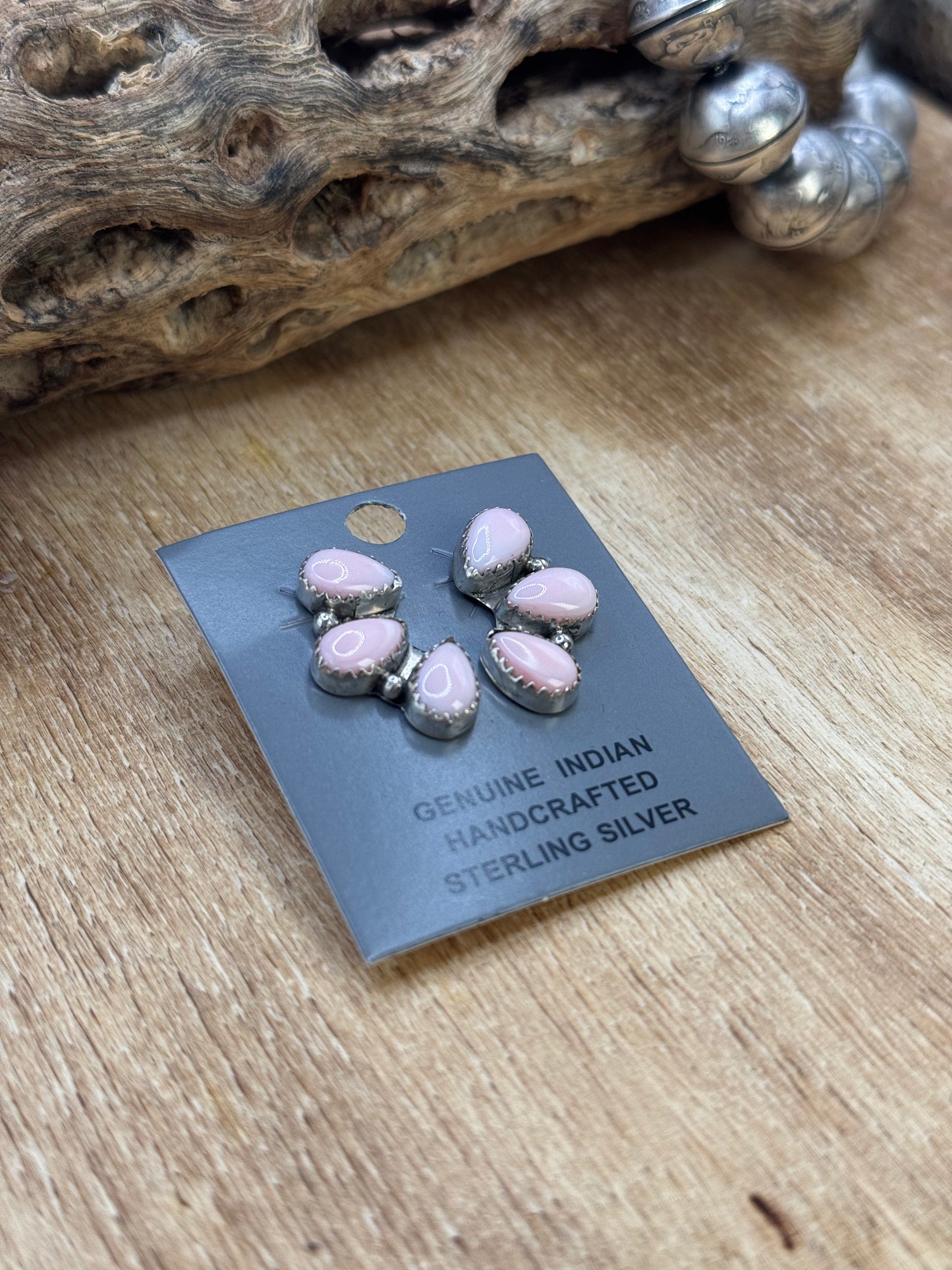 Pink Conch Stud Earrings #A by Maxine Ramirez, Navajo
