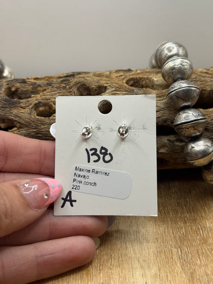 Pink Conch Stud Earrings #A by Maxine Ramirez, Navajo