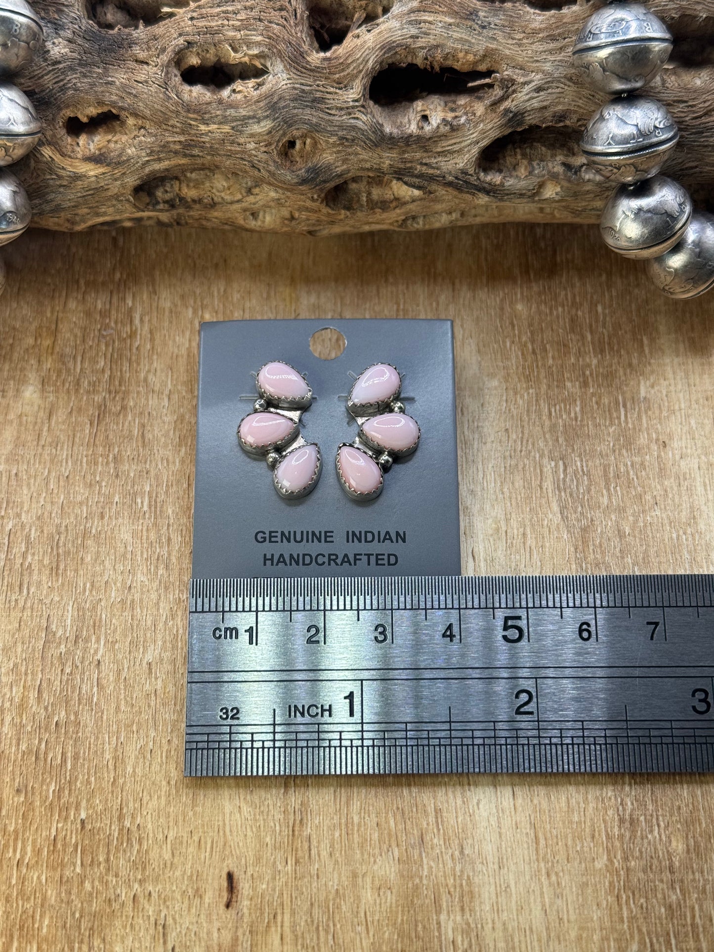 Pink Conch Stud Earrings #A by Maxine Ramirez, Navajo